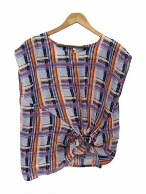Anthropologie Corey Lynn Calter Tie Front Blouse Plaid Boho Lightweight Top S